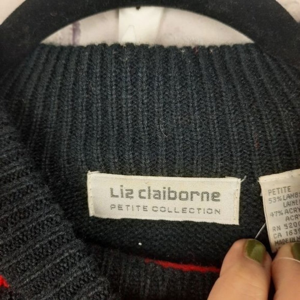 80s Lambswool Knit Sweater Vintage Liz Claiborne Color Block - Picture 5 of 10